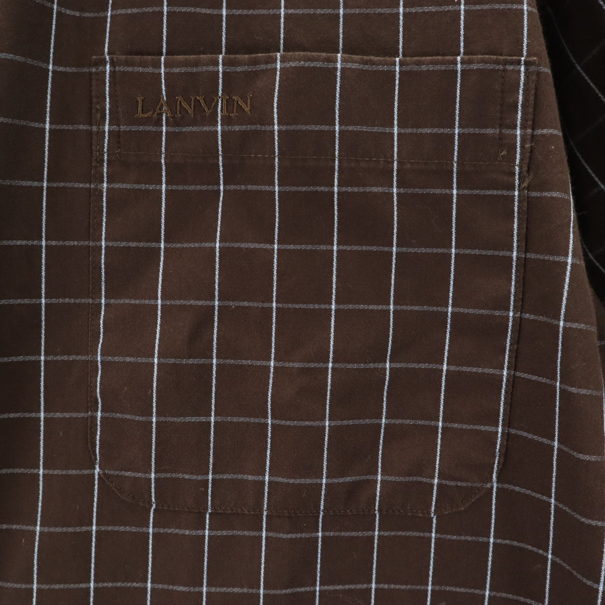 LANVIN LA COLLECTION ランバンコレクション 日本製 チェック柄 長袖 コットンシャツ L ブラウン メンズ