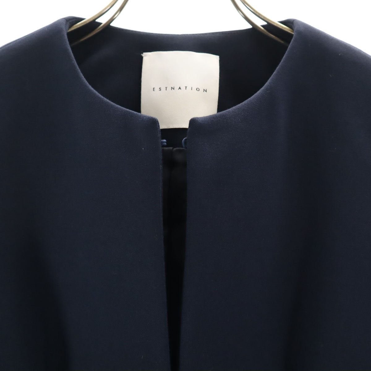 ESTNATION エストネーション 日本製 長袖 ノーカラージャケット 36 ネイビー レディース
