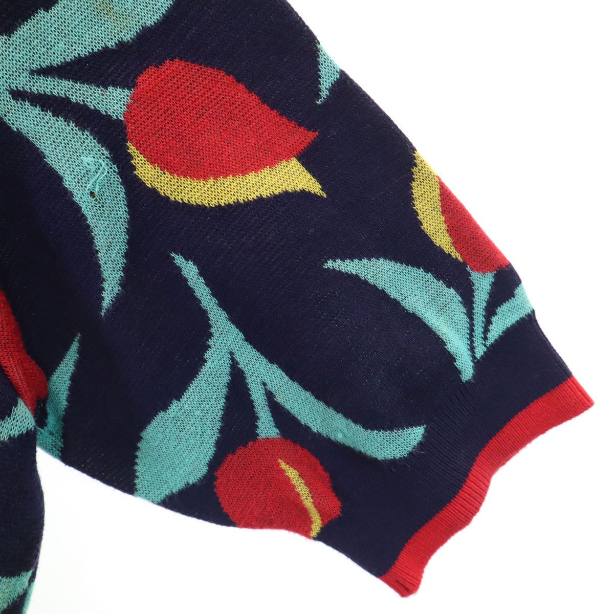 YVES SAINT LAURENT イヴサンローラン 90s オールド チューリップ柄 半袖 ポロ ニット M ネイビー レディース