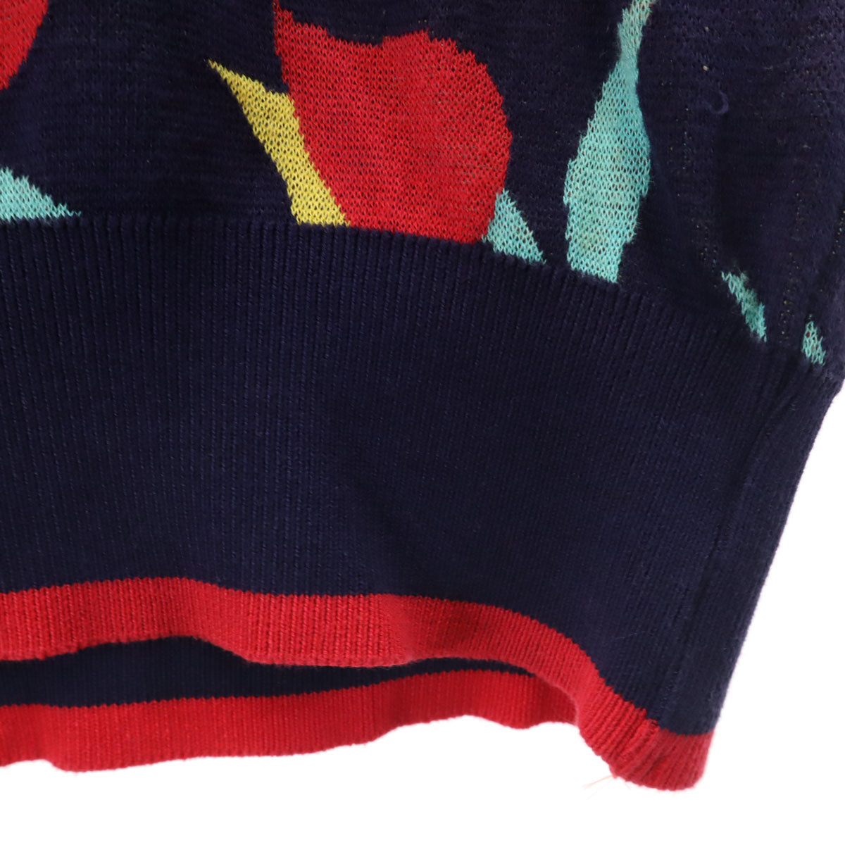 YVES SAINT LAURENT イヴサンローラン 90s オールド チューリップ柄 半袖 ポロ ニット M ネイビー レディース