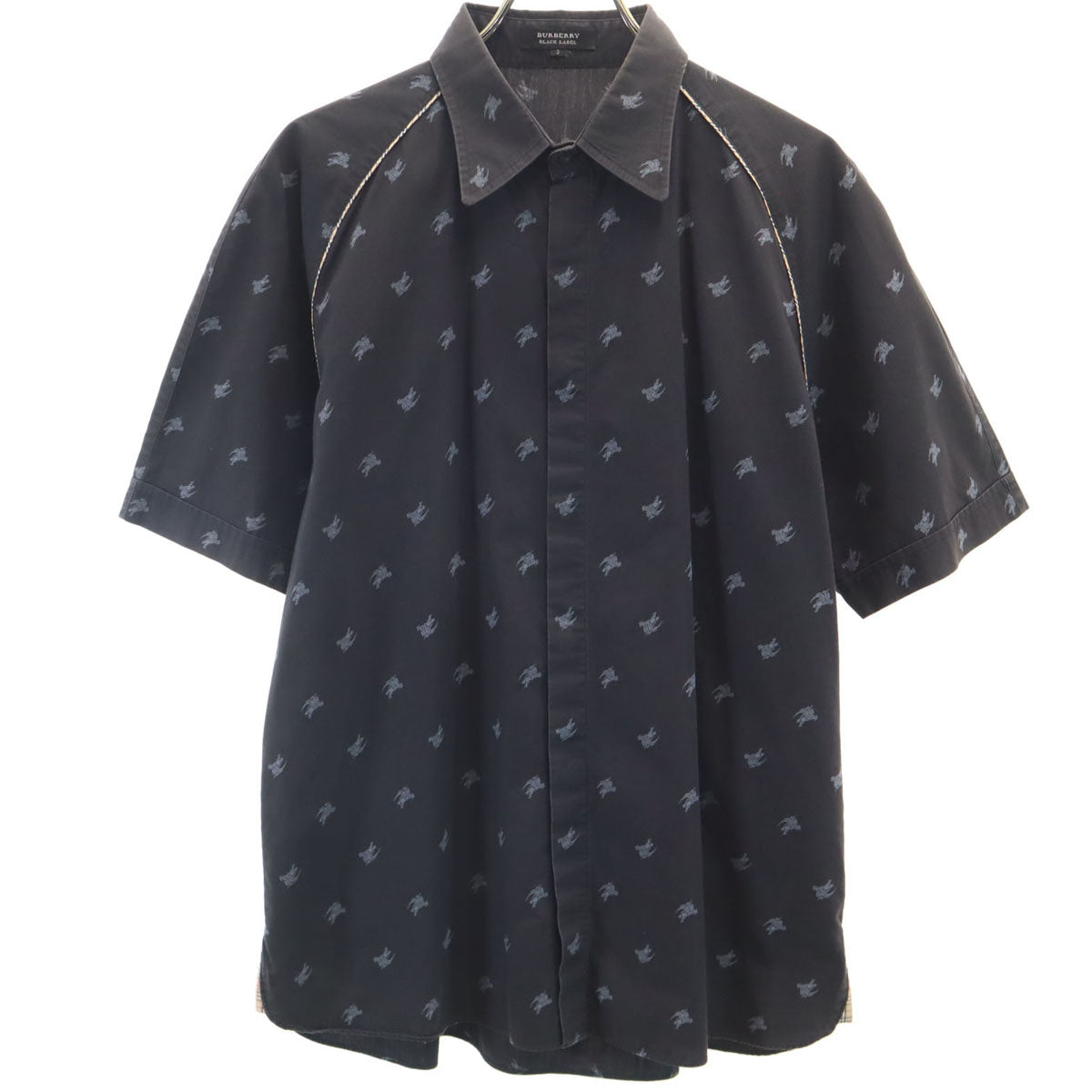 BURBERRY BLACK LABEL バーバリーブラックレーベル 日本製 ナイト柄 半袖 シャツ 3 チャコールブラック 三陽商会 メンズ