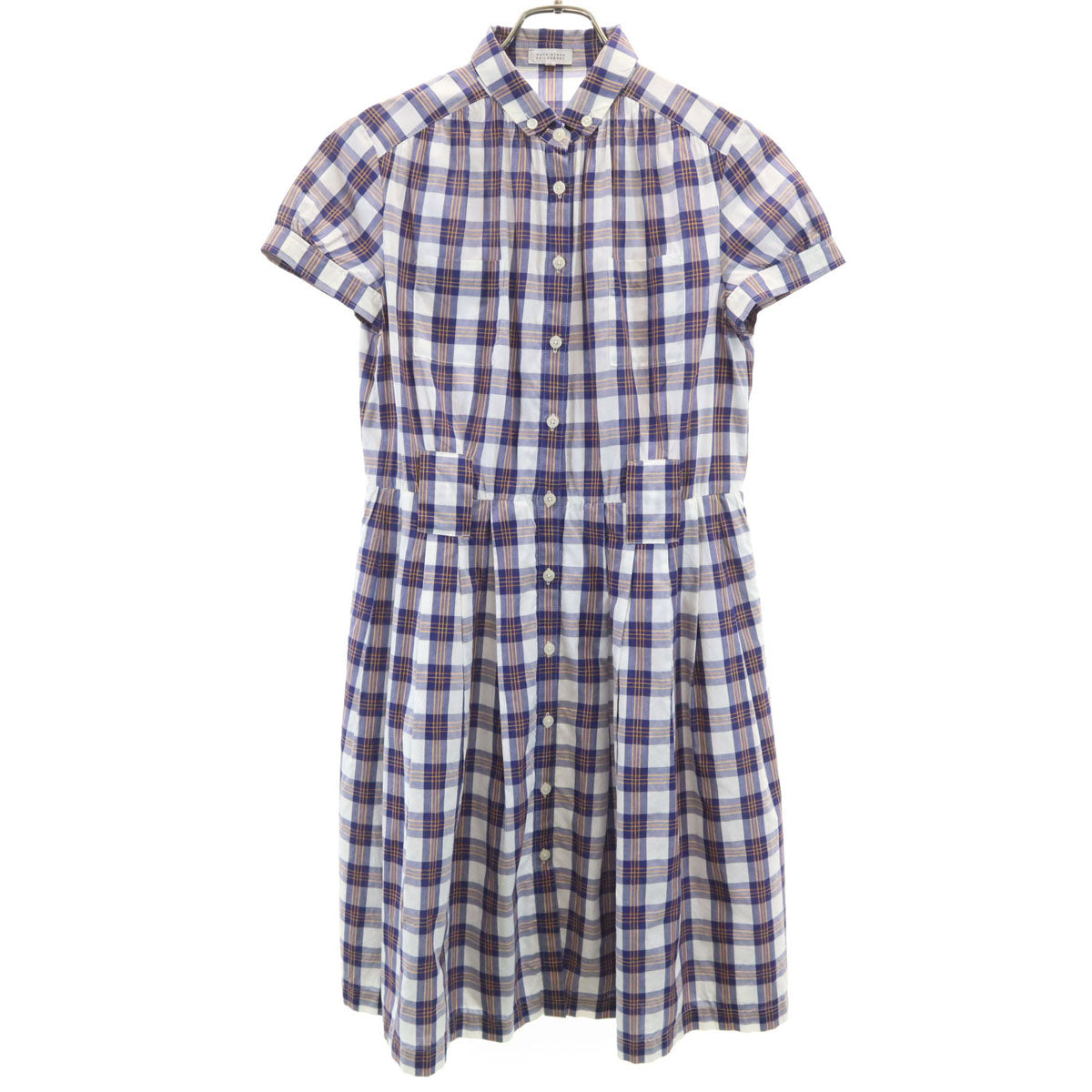 MACKINTOSH PHILOSOPHY マッキントッシュフィロソフィー チェック柄 半袖 ボタンダウン シャツワンピース 38 ホワイト レディース