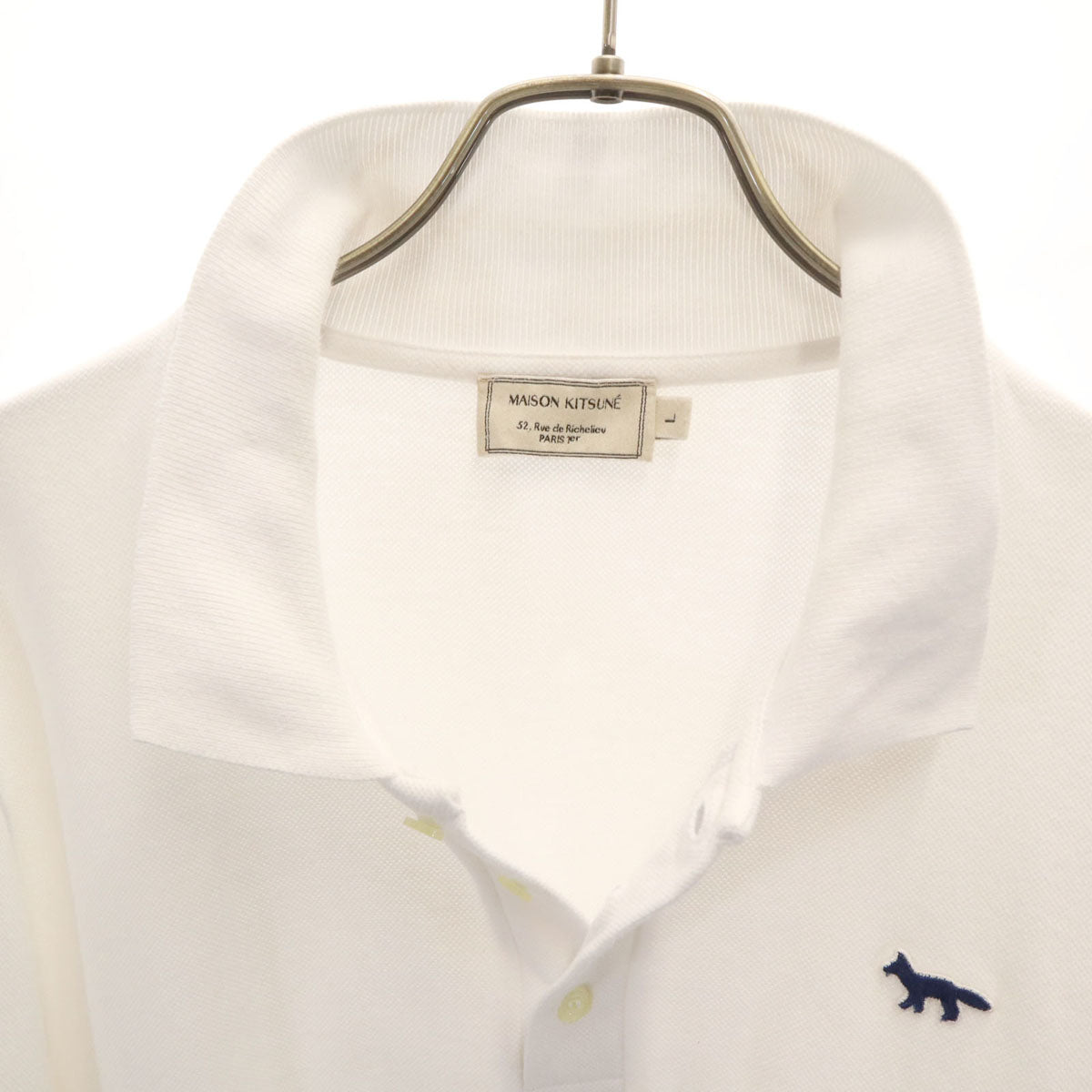 MAISON KITSUNE メゾンキツネ ポルトガル製 半袖 ポロシャツ L ホワイト 鹿の子 メンズ