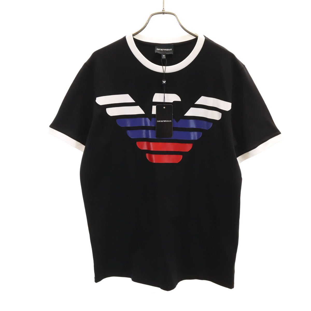 未使用 Emporio Armani エンポリオアルマーニ ブルガリア製 半袖 リンガー Tシャツ 16A ブラック キッズ