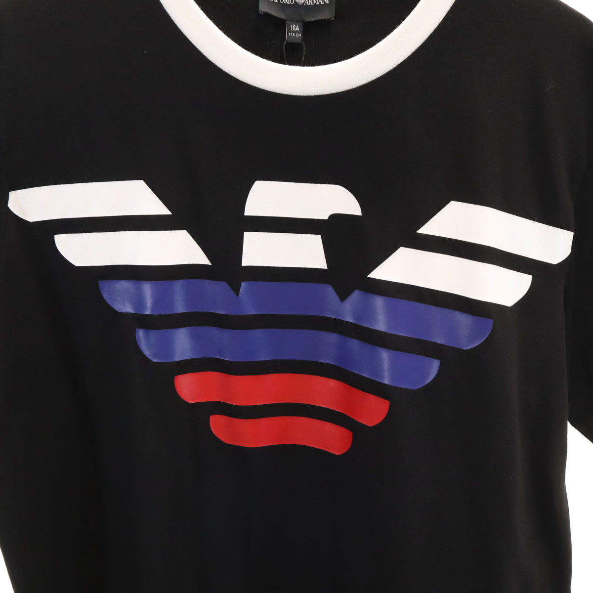 未使用 Emporio Armani エンポリオアルマーニ ブルガリア製 半袖 リンガー Tシャツ 16A ブラック キッズ