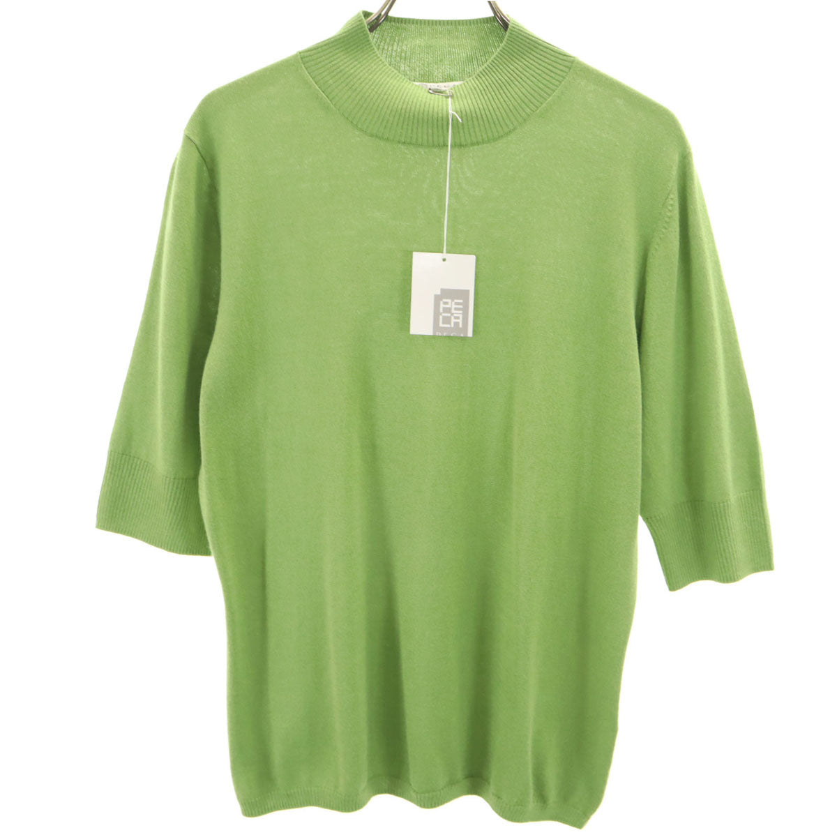 未使用 PECA ペカ カシミヤブレンド 5分袖 モックネック ニット LL 黄緑系 レディース