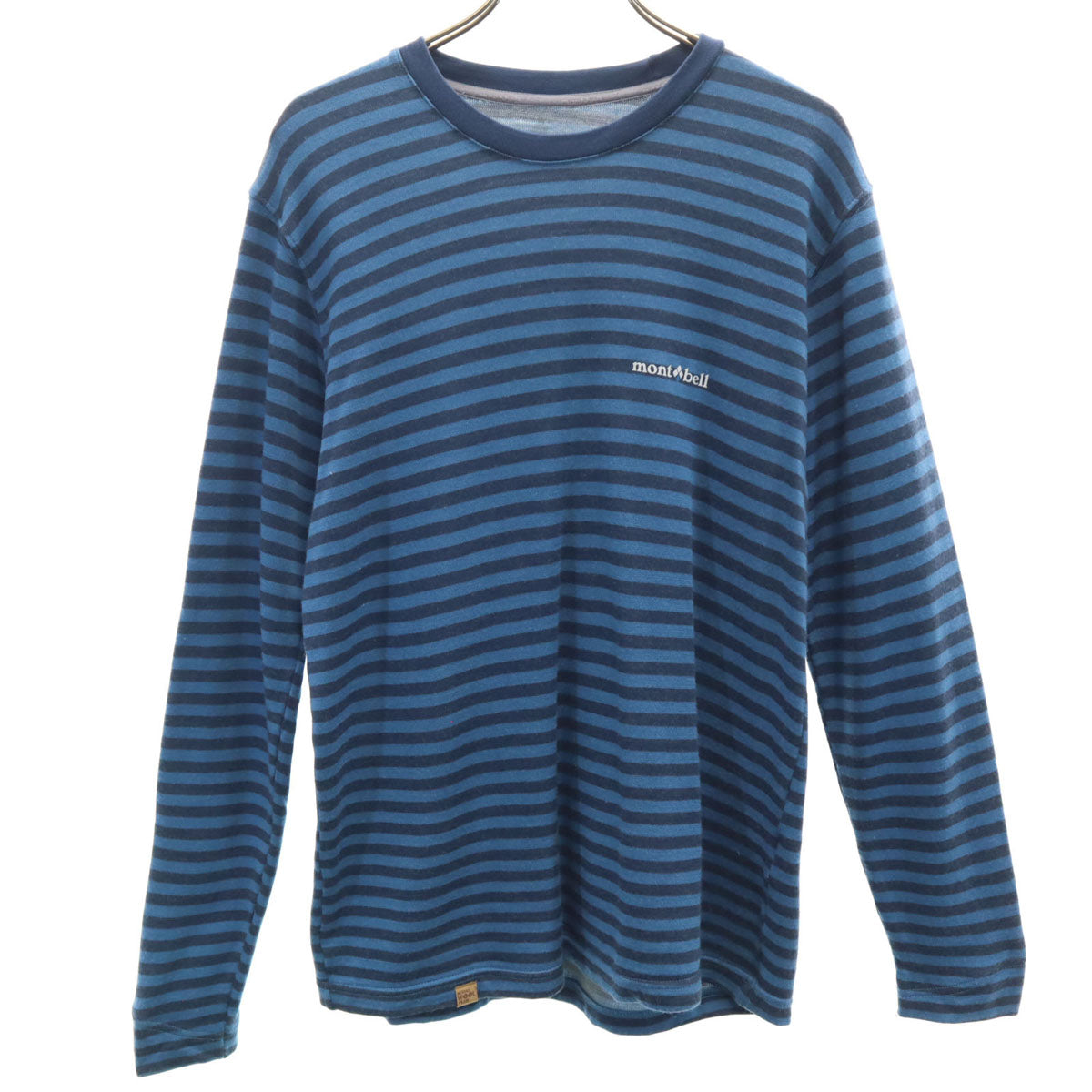 mont-bell モンベル ボーダー柄 長袖 メリノウールプラス Tシャツ S ブルー系 アウトドア ロンT メンズ