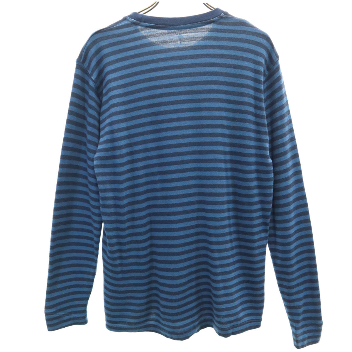 mont-bell モンベル ボーダー柄 長袖 メリノウールプラス Tシャツ S ブルー系 アウトドア ロンT メンズ