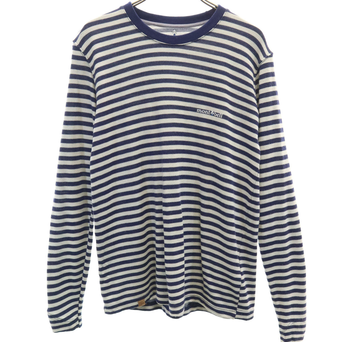mont-bell モンベル ボーダー柄 長袖 メリノウールプラス Tシャツ S ネイビー アウトドア ロンT メンズ