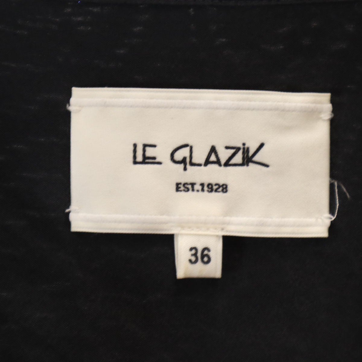 LE GLAZIK ルグラジック 日本製 シルク 長袖 プルオーバー バンドカラーシャツ 36 チャコールブラック レディース