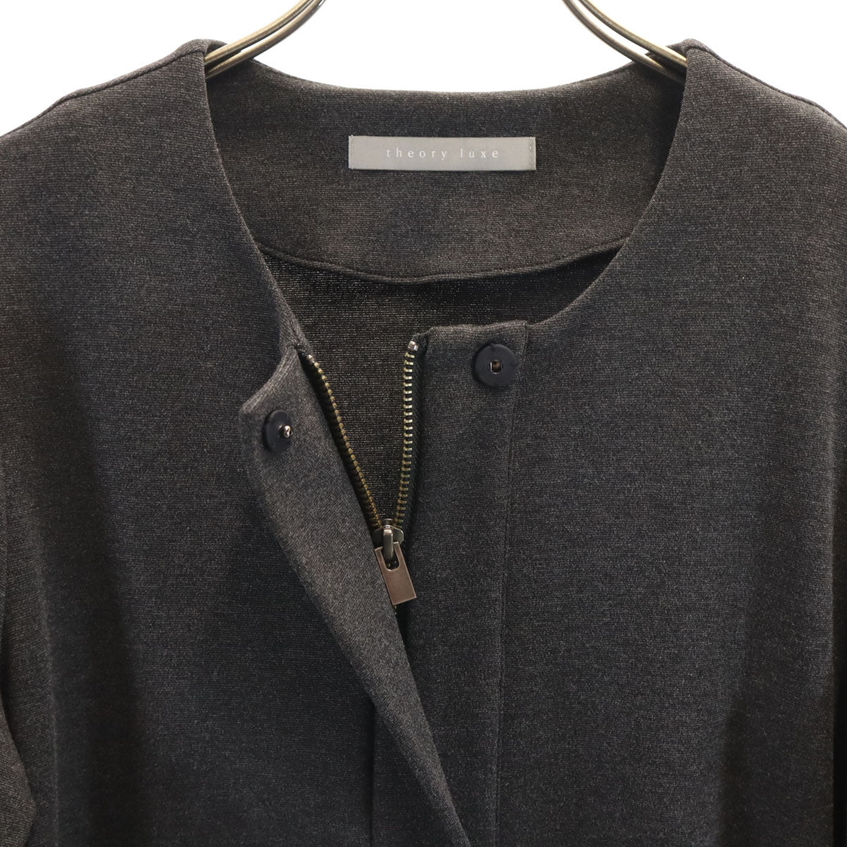 美品 theory luxe セオリーリュクス 日本製 ノーカラー ブルゾン 38 チャコールグレー ジャケット レディース