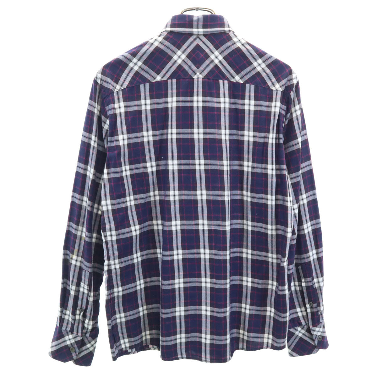 EPOCA UOMO エポカウォモ チェック柄 長袖 コットンシャツ 46 ネイビー ロールアップ袖 メンズ