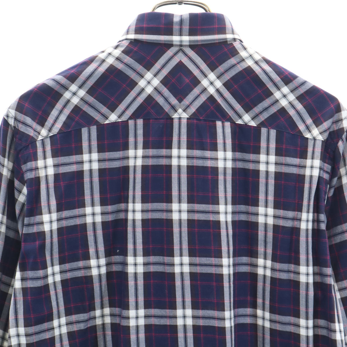 EPOCA UOMO エポカウォモ チェック柄 長袖 コットンシャツ 46 ネイビー ロールアップ袖 メンズ