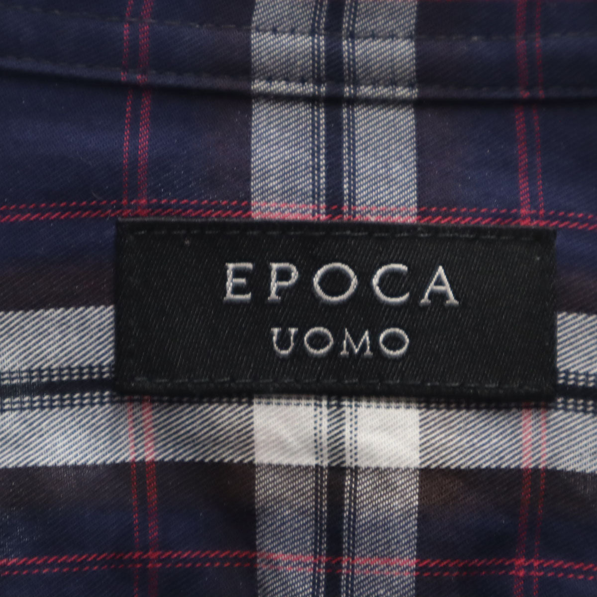 EPOCA UOMO エポカウォモ チェック柄 長袖 コットンシャツ 46 ネイビー ロールアップ袖 メンズ
