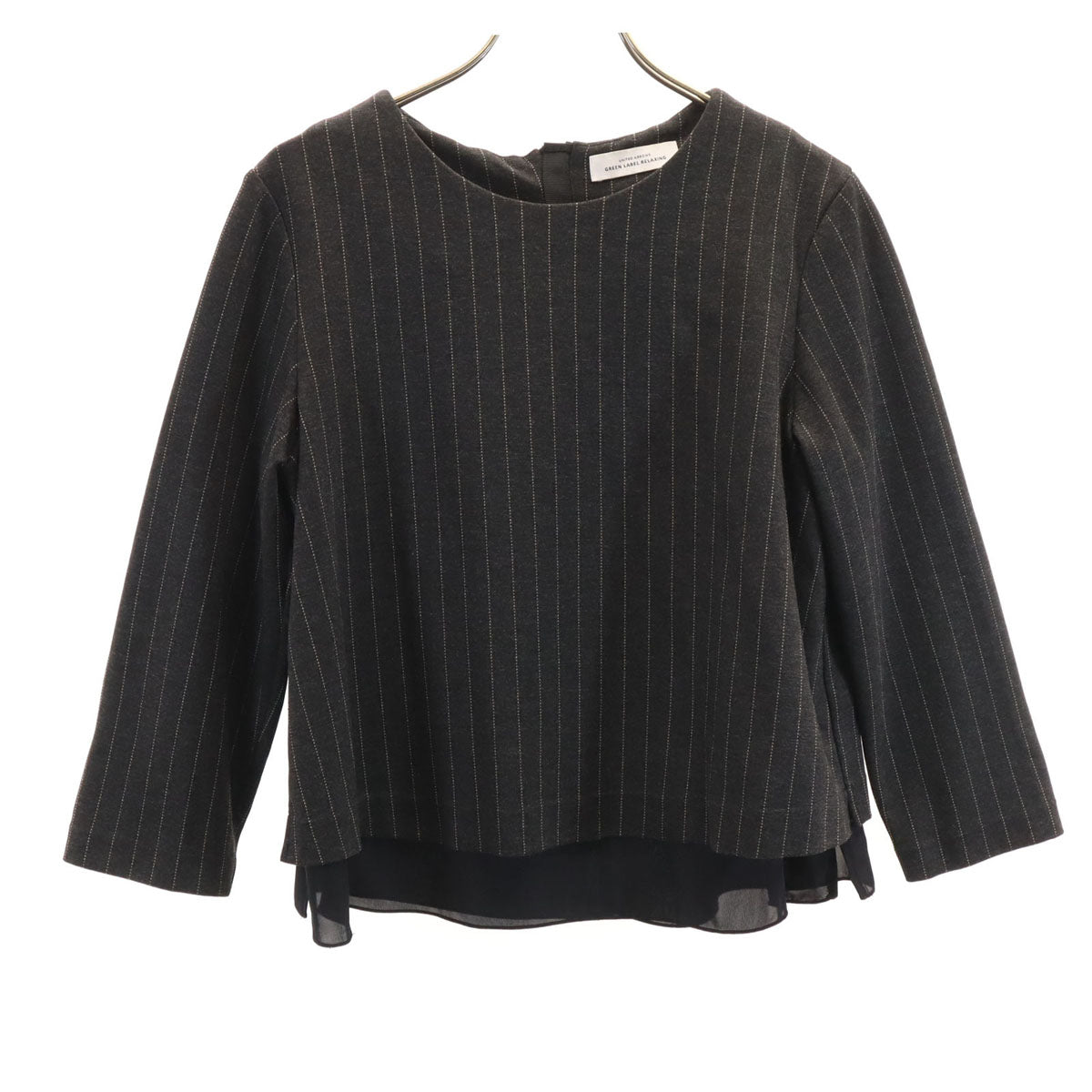 UNITED ARROWS GREEN LABEL RELAXING ユナイテッドアローズ グリーンレーベルリラクシング ストライプ柄 7分袖 レイヤード ブラウス チャコールグレー レディース