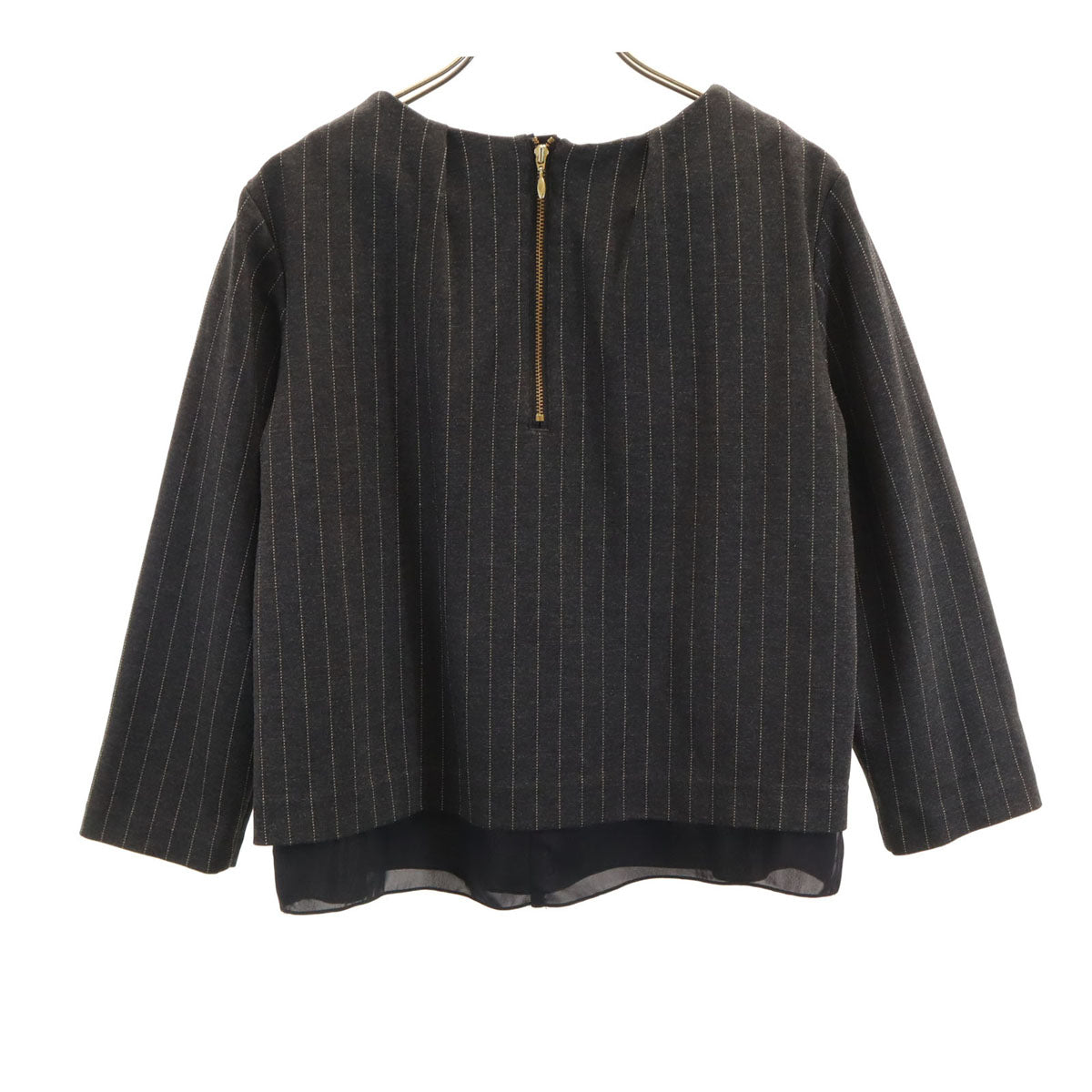 UNITED ARROWS GREEN LABEL RELAXING ユナイテッドアローズ グリーンレーベルリラクシング ストライプ柄 7分袖 レイヤード ブラウス チャコールグレー レディース
