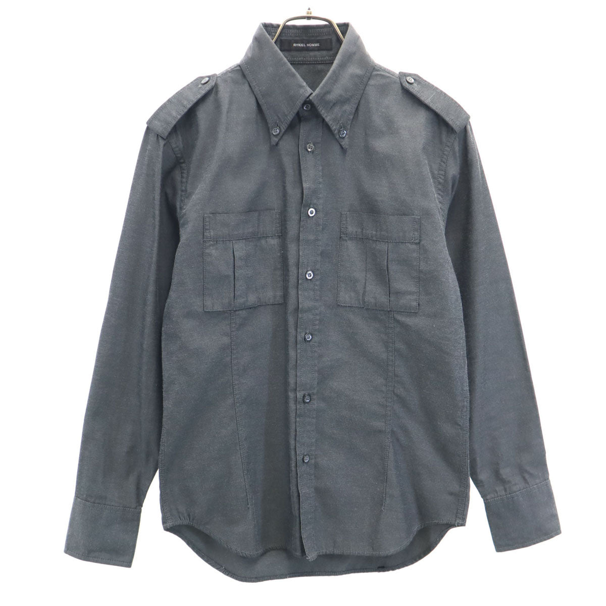 RYKIEL HOMME リキエルオム 日本製 長袖 ミリタリー ボタンダウンシャツ 46 チャコールグレー メンズ