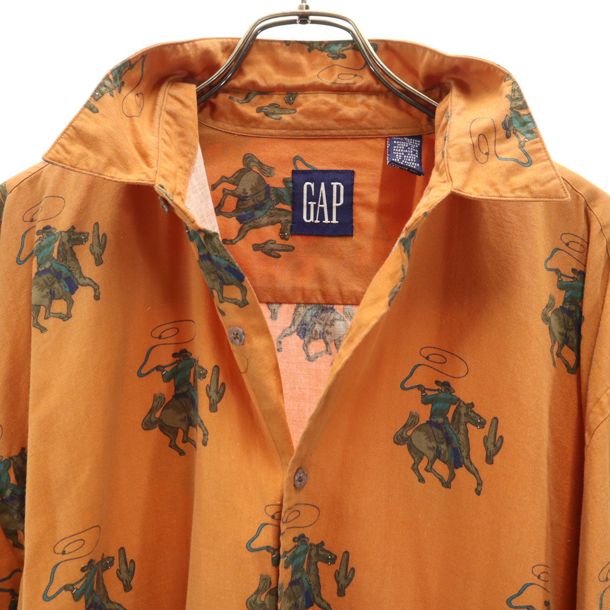 GAP ギャップ 90s オールド 紺タグ カウボーイ柄 長袖 ボタンダウンシャツ L オレンジ メンズ