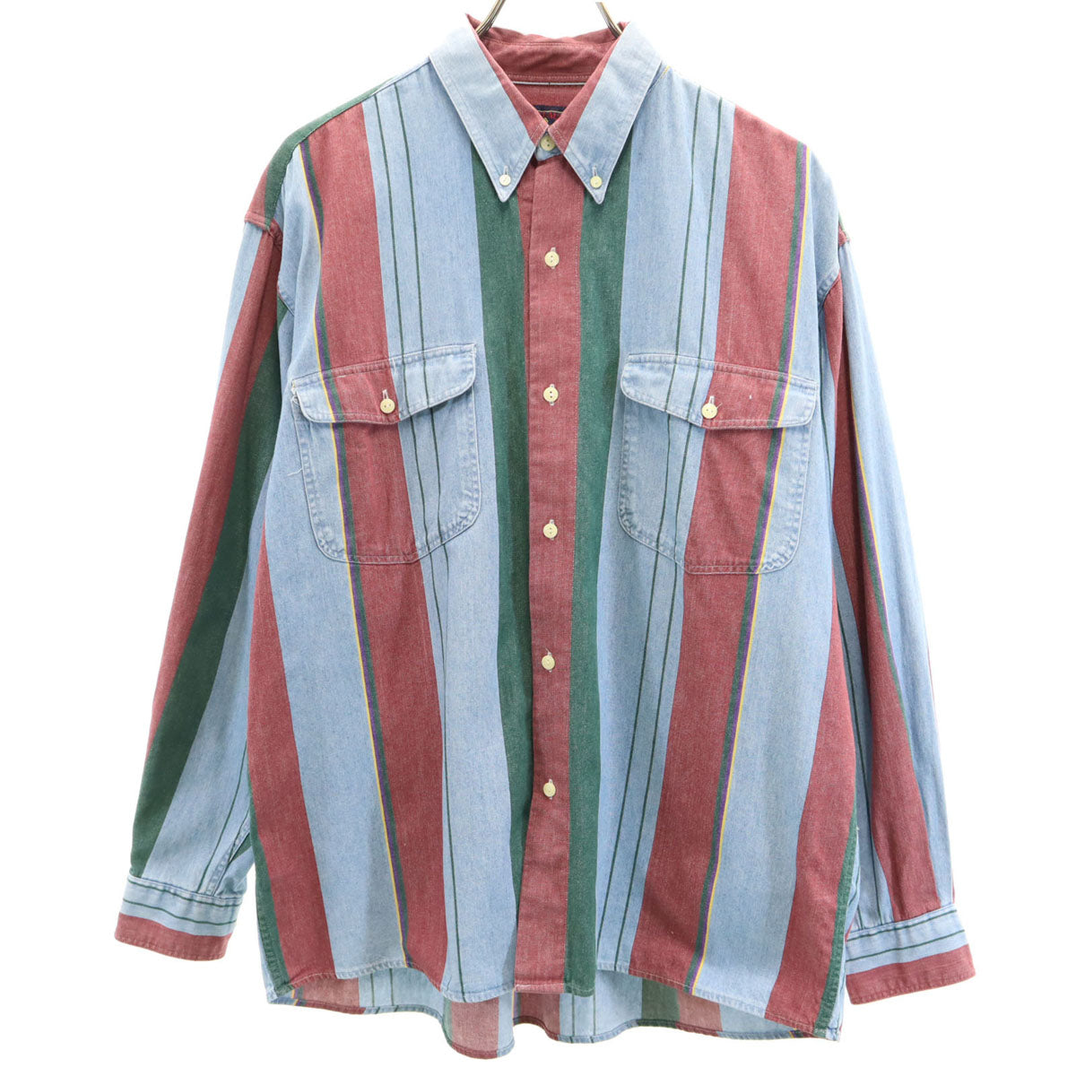 CHAPS RALPH LAUREN チャップスラルフローレン 80s ヴィンテージ マルチカラー ストライプ柄 長袖 コットンシャツ M ブルー メンズ