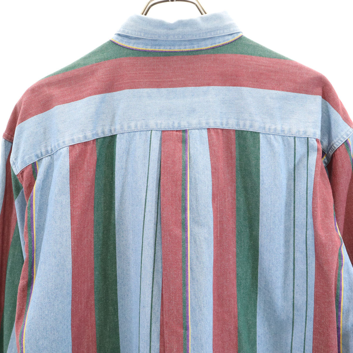 CHAPS RALPH LAUREN チャップスラルフローレン 80s ヴィンテージ マルチカラー ストライプ柄 長袖 コットンシャツ M ブルー メンズ