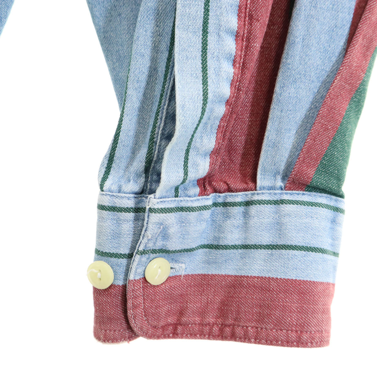 CHAPS RALPH LAUREN チャップスラルフローレン 80s ヴィンテージ マルチカラー ストライプ柄 長袖 コットンシャツ M ブルー メンズ