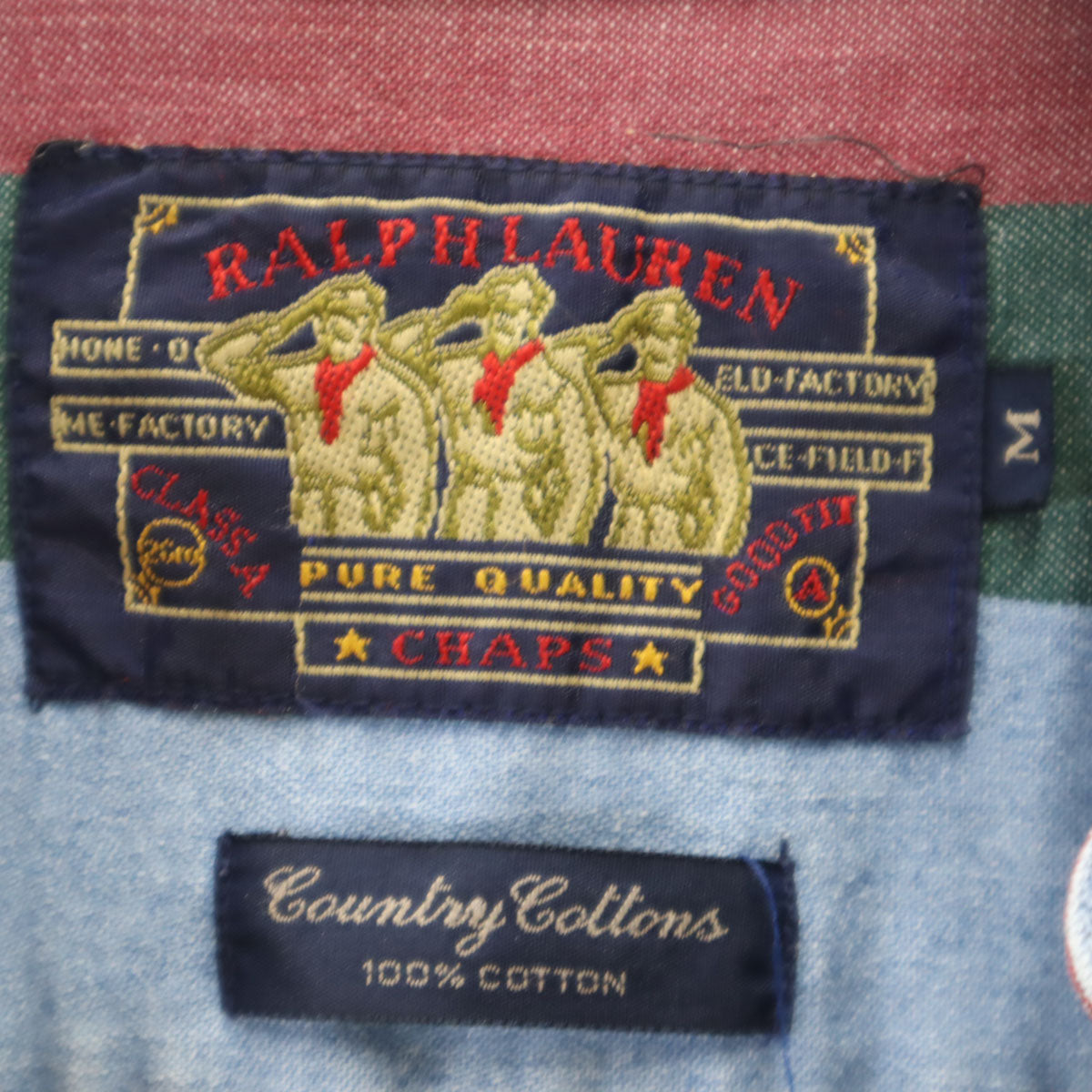 CHAPS RALPH LAUREN チャップスラルフローレン 80s ヴィンテージ マルチカラー ストライプ柄 長袖 コットンシャツ M ブルー メンズ