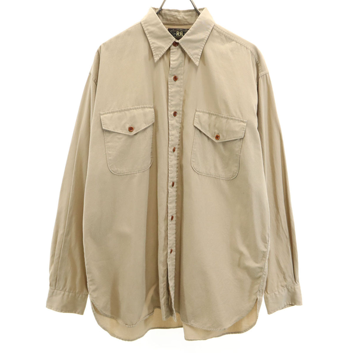 RRL ダブルアールエル 90s オールド 初期タグ 赤3星 長袖 コットンシャツ L ベージュ ラルフローレン メンズ