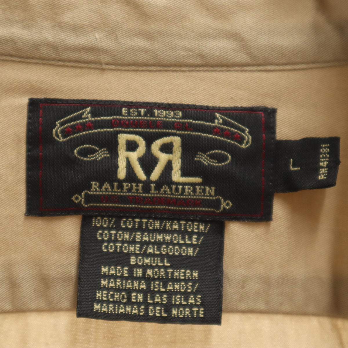 RRL ダブルアールエル 90s オールド 初期タグ 赤3星 長袖 コットンシャツ L ベージュ ラルフローレン メンズ