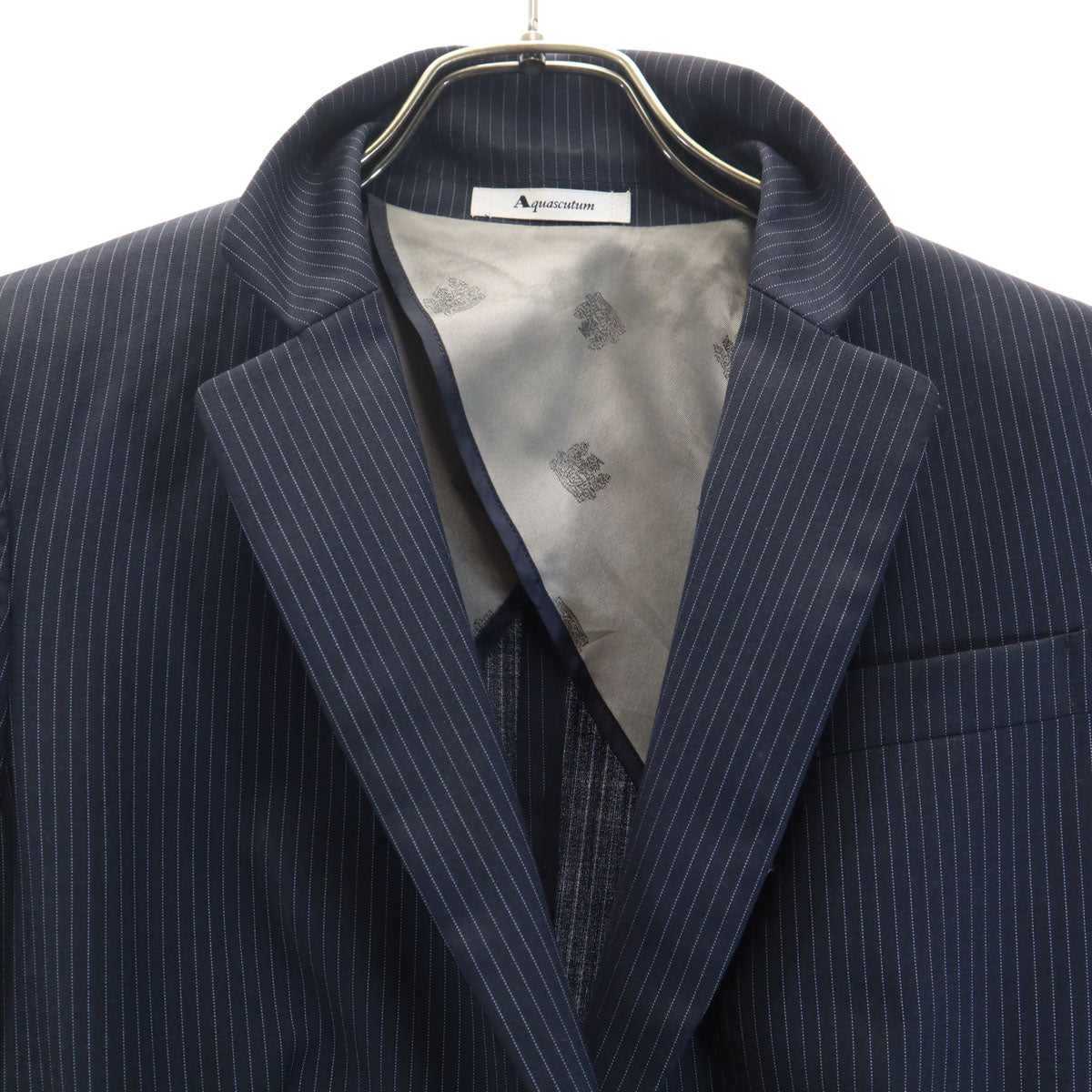 Aquascutum アクアスキュータム 日本製 ストライプ柄 スカートスーツ 上下 セットアップ 8 ネイビー レディース