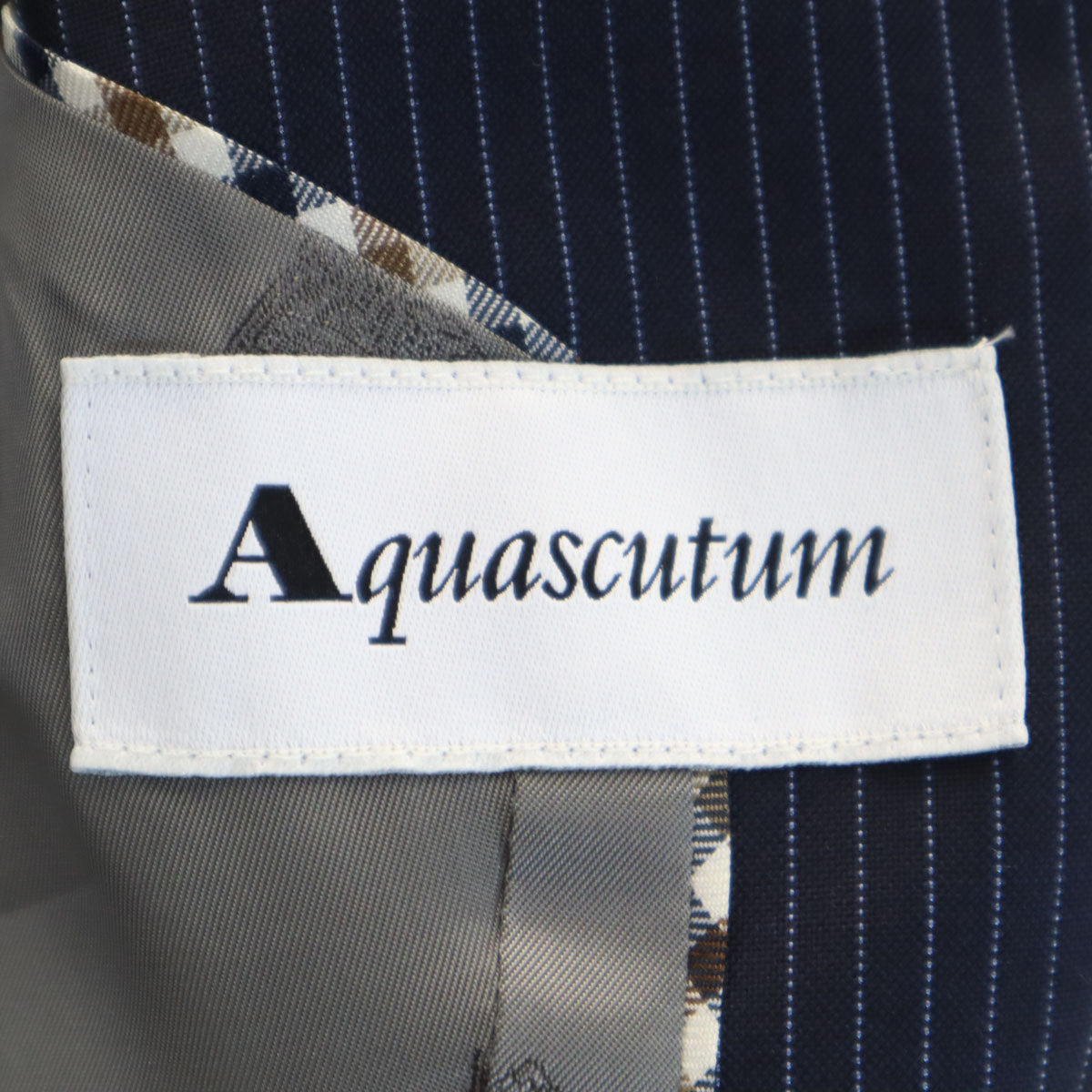 Aquascutum アクアスキュータム 日本製 ストライプ柄 スカートスーツ 上下 セットアップ 8 ネイビー レディース