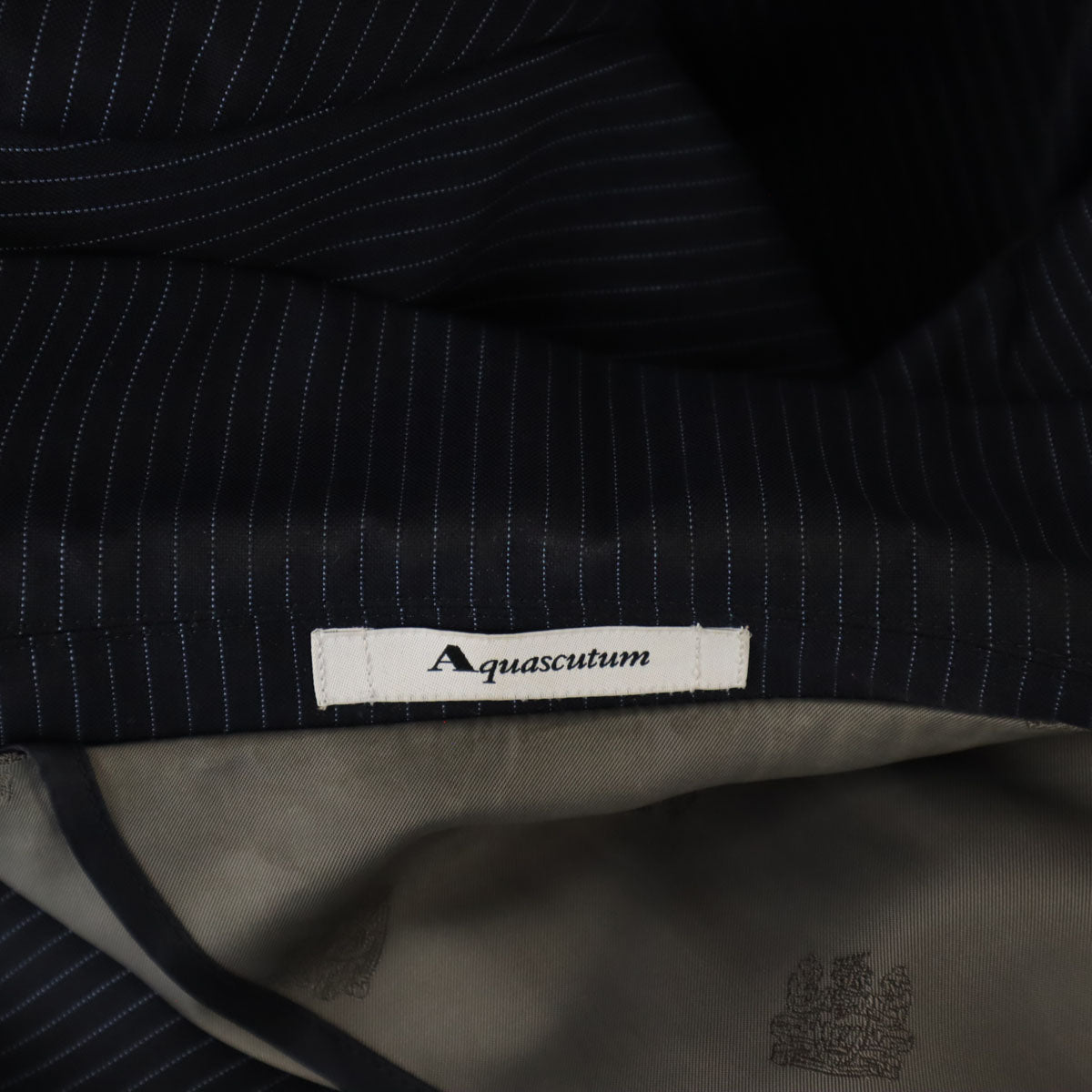 Aquascutum アクアスキュータム 日本製 ストライプ柄 スカートスーツ 上下 セットアップ 8 ネイビー レディース