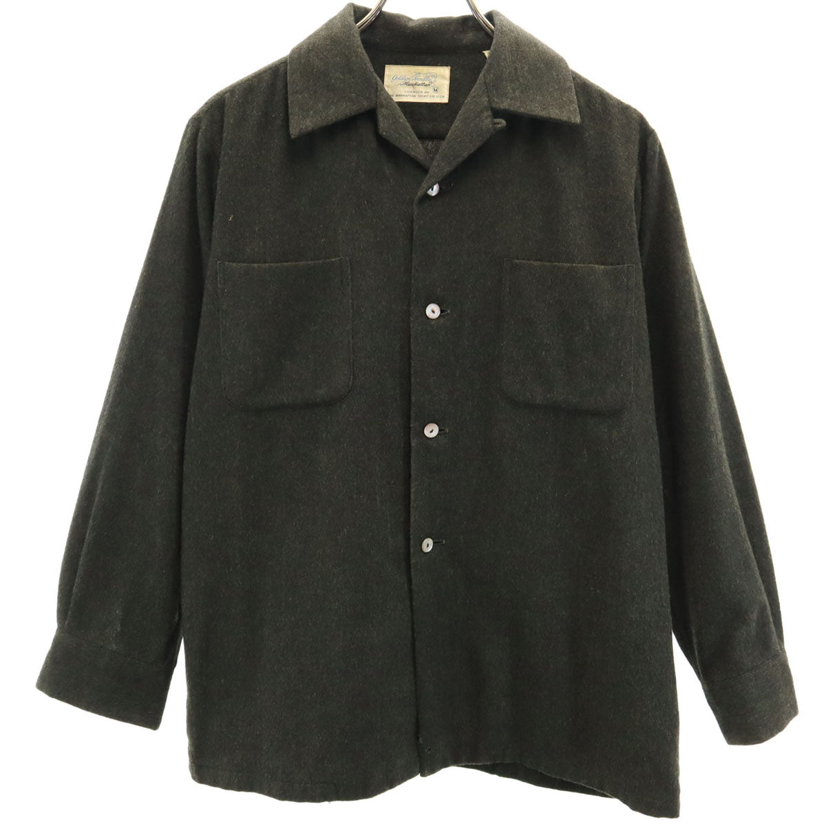 Golden Needle Manhattan ゴールデンニードル 60s ヴィンテージ 開襟シャツ 長袖 オープンカラーシャツ M カーキ メンズ