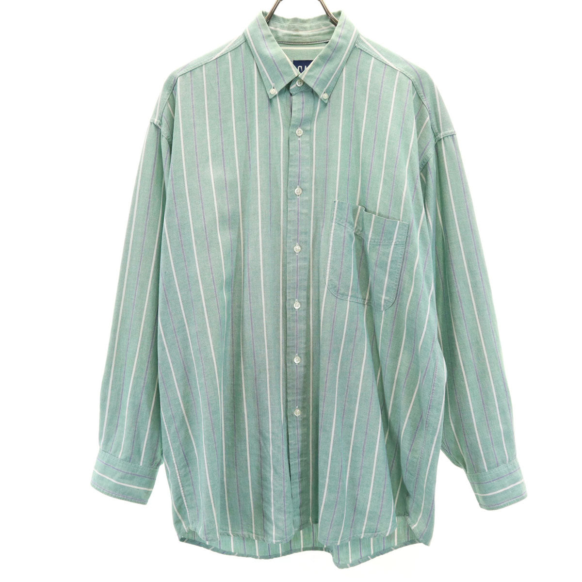 GAP ギャップ 90s オールド 紺タグ ストライプ柄 長袖 ボタンダウンシャツ ライトグリーン メンズ