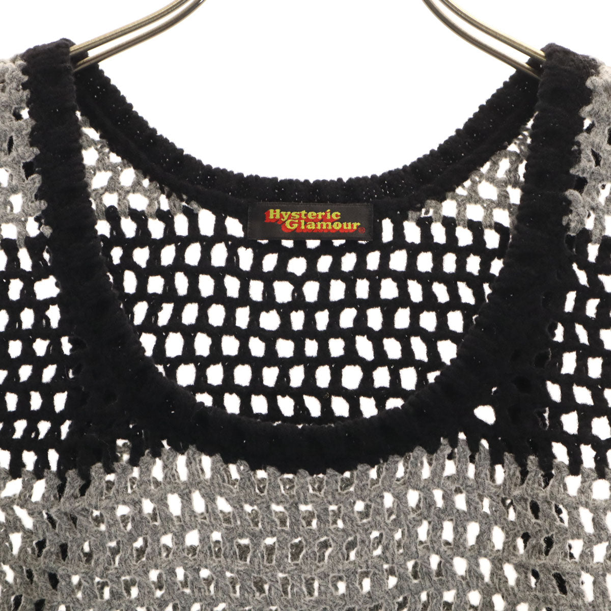 HYSTERIC GLAMOUR ヒステリックグラマー ノースリーブ クロシェ ニット FREE ブラック メッシュ レディース