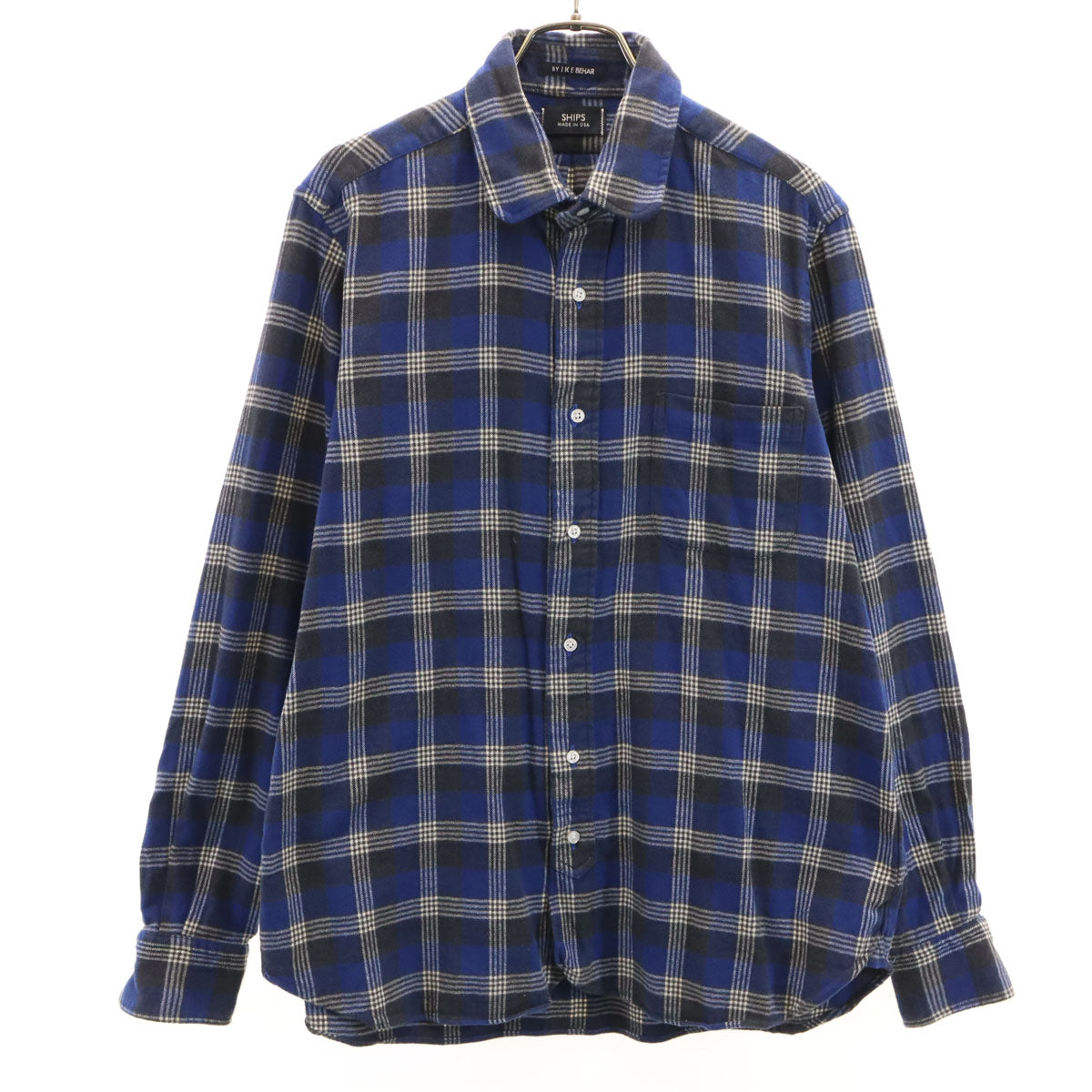SHIPS シップス USA製 チェック柄 長袖 ネルシャツ L ブルー メンズ