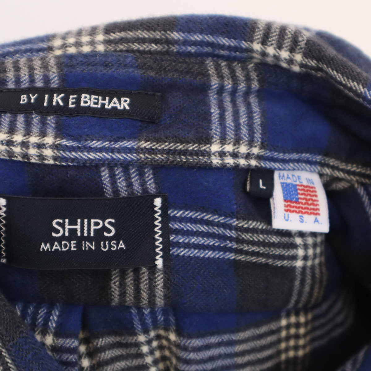 SHIPS シップス USA製 チェック柄 長袖 ネルシャツ L ブルー メンズ