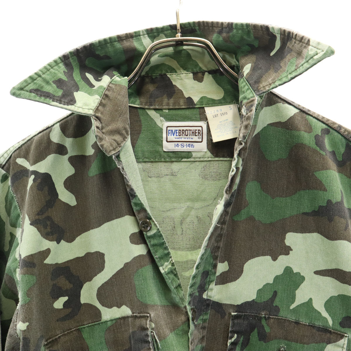FIVE BROTHER ファイブブラザー 80s ヴィンテージ USA製 迷彩柄 長袖 ボタンダウンシャツ S カーキ メンズ