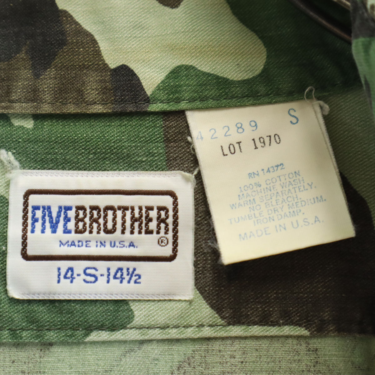 FIVE BROTHER ファイブブラザー 80s ヴィンテージ USA製 迷彩柄 長袖 ボタンダウンシャツ S カーキ メンズ