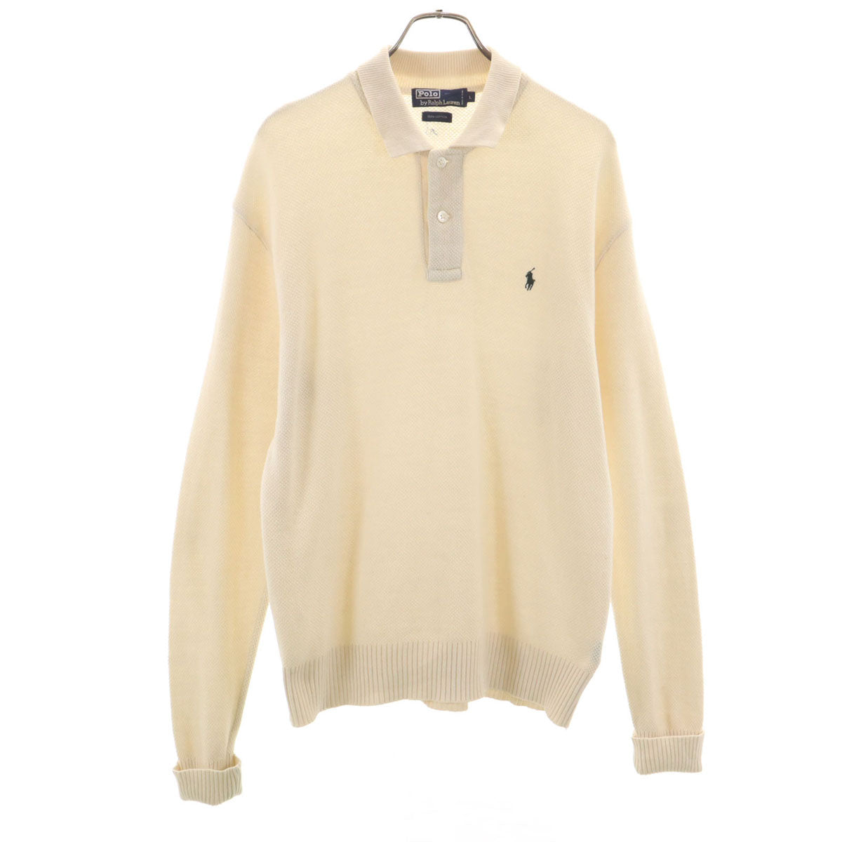 Polo by Ralph Lauren ポロバイラルフローレン 長袖 ニット ポロシャツ L 生成り メンズ