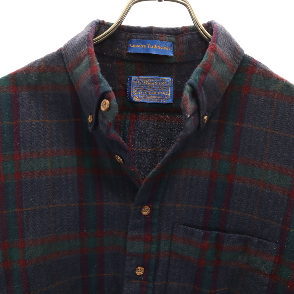 PENDLETON ペンドルトン 70s 80s USA製 ヴィンテージ チェック柄 長袖 フランネル ボタンダウンシャツ L ネイビー メンズ