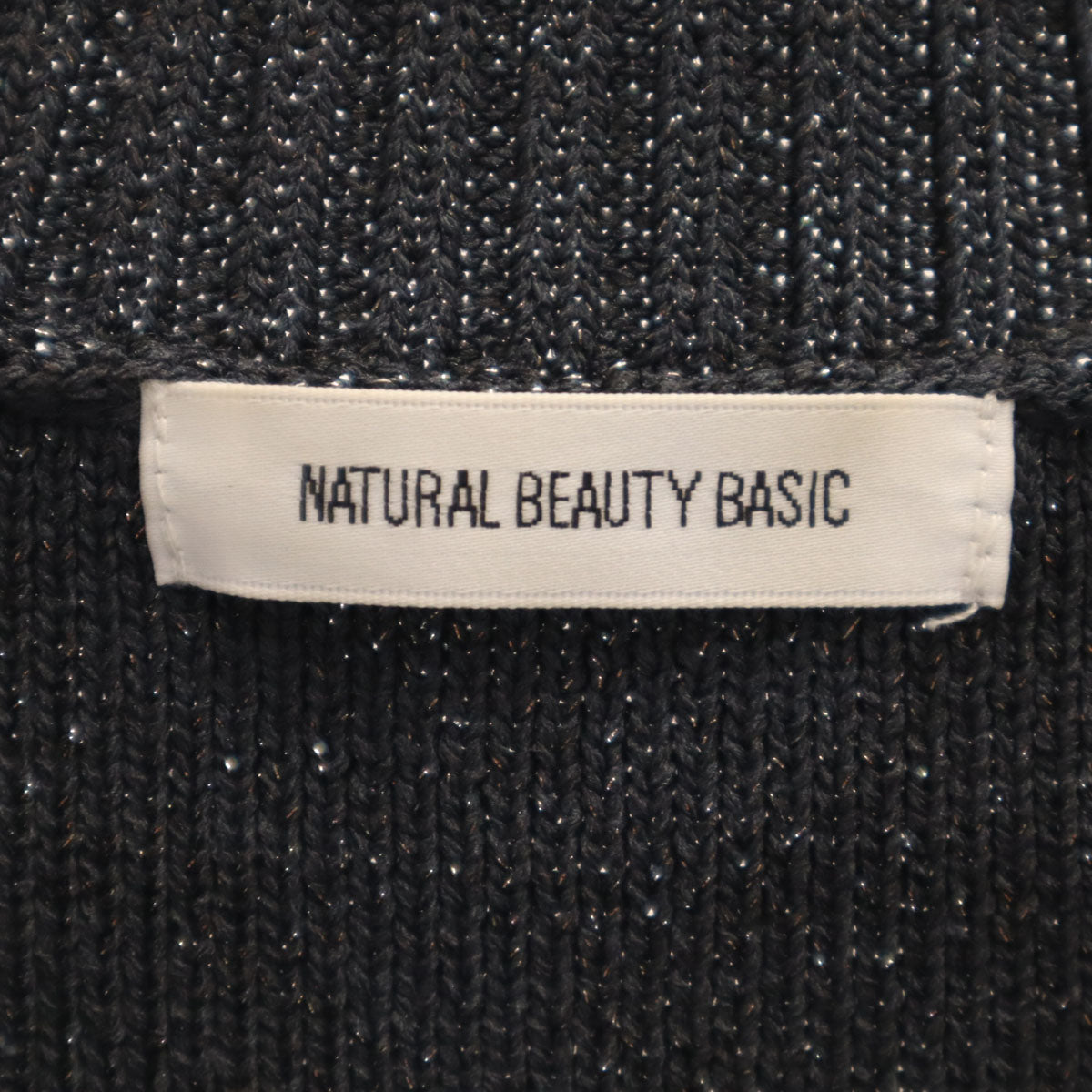 NATURAL BEAUTY BASIC ナチュラルビューティーベーシック ショート丈 Vネック ニットベスト F チャコールグレー ラメ レディース