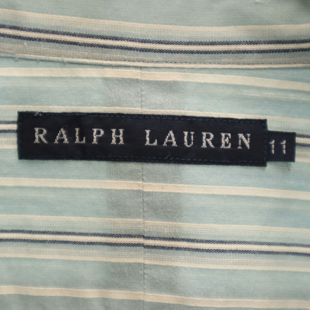 RALPH LAUREN ラルフローレン ストライプ柄 長袖 フリル シャツ 11 水色 Wカフス レディース