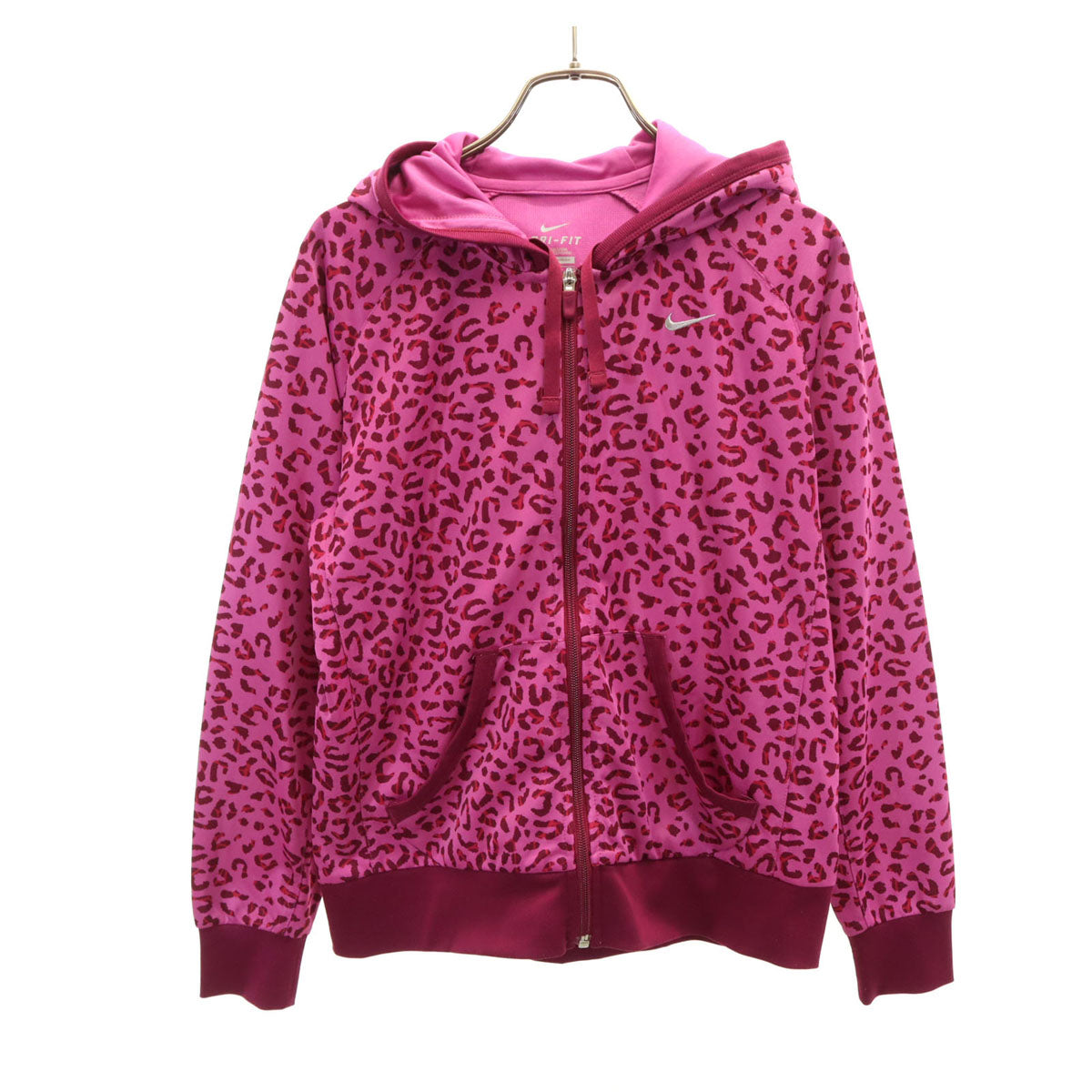 NIKE ナイキ レオパード柄 長袖 ジップパーカー M ピンク ヒョウ柄 ジャージ レディース