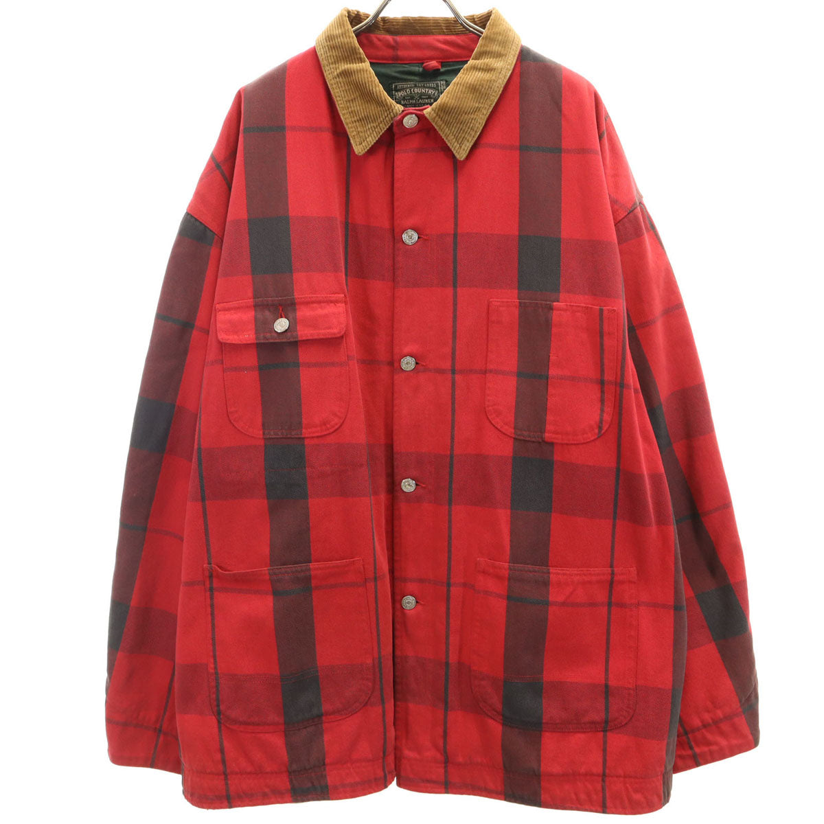 POLO COUNTRY RALPH LAUREN ポロカントリー ラルフローレン 80s 90s USA製 オールド 初期 チェック柄 カバーオール XL レッド メンズ