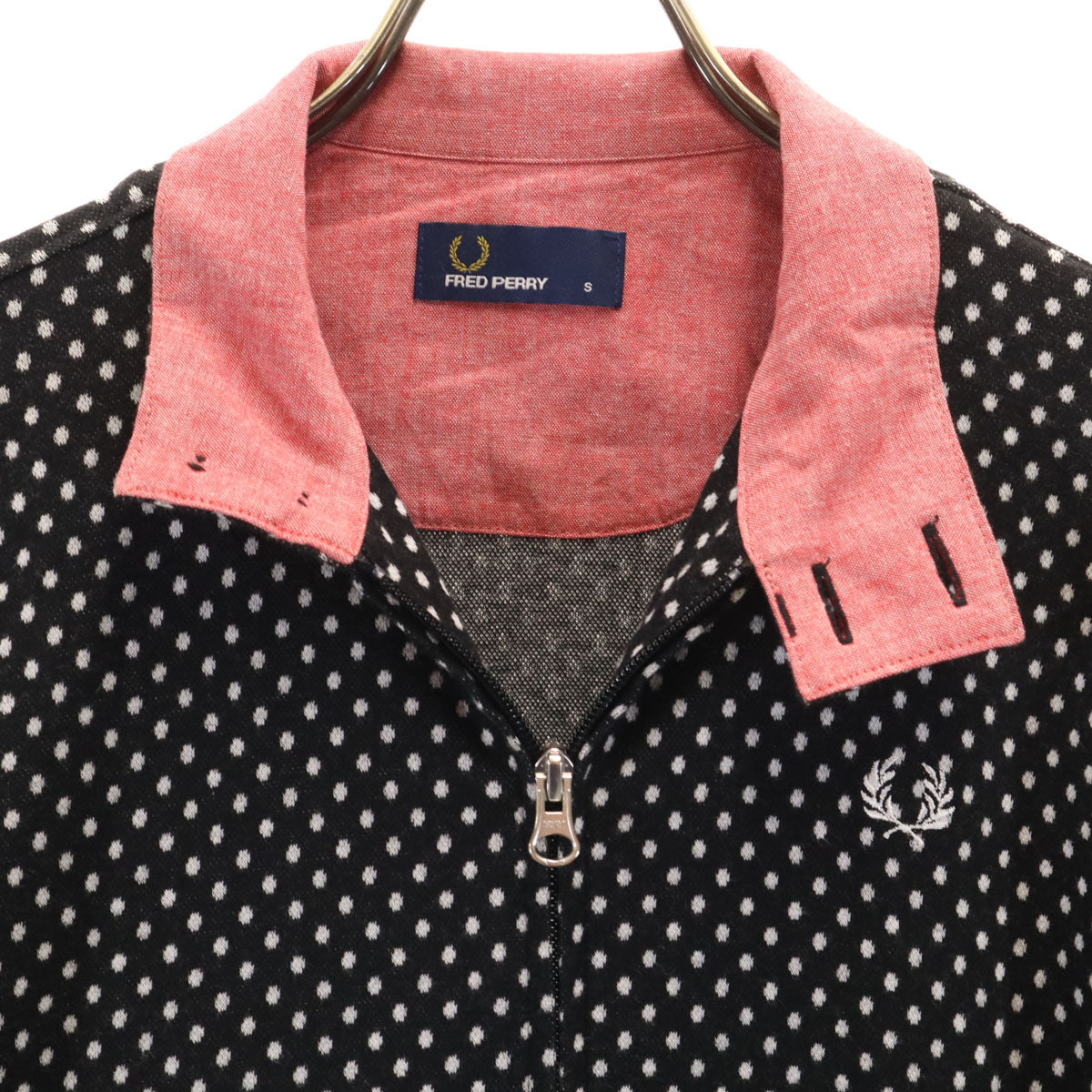 FRED PERRY フレッドペリー 日本製 ドット柄 ニットジャケット S ブラック 水玉 メンズ
