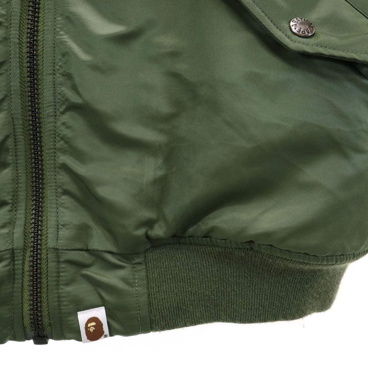 A BATHING APE アベイシングエイプ シャーク カモフラ柄 レイヤード フライトジャケット S カーキ MA-1 中綿 メンズ