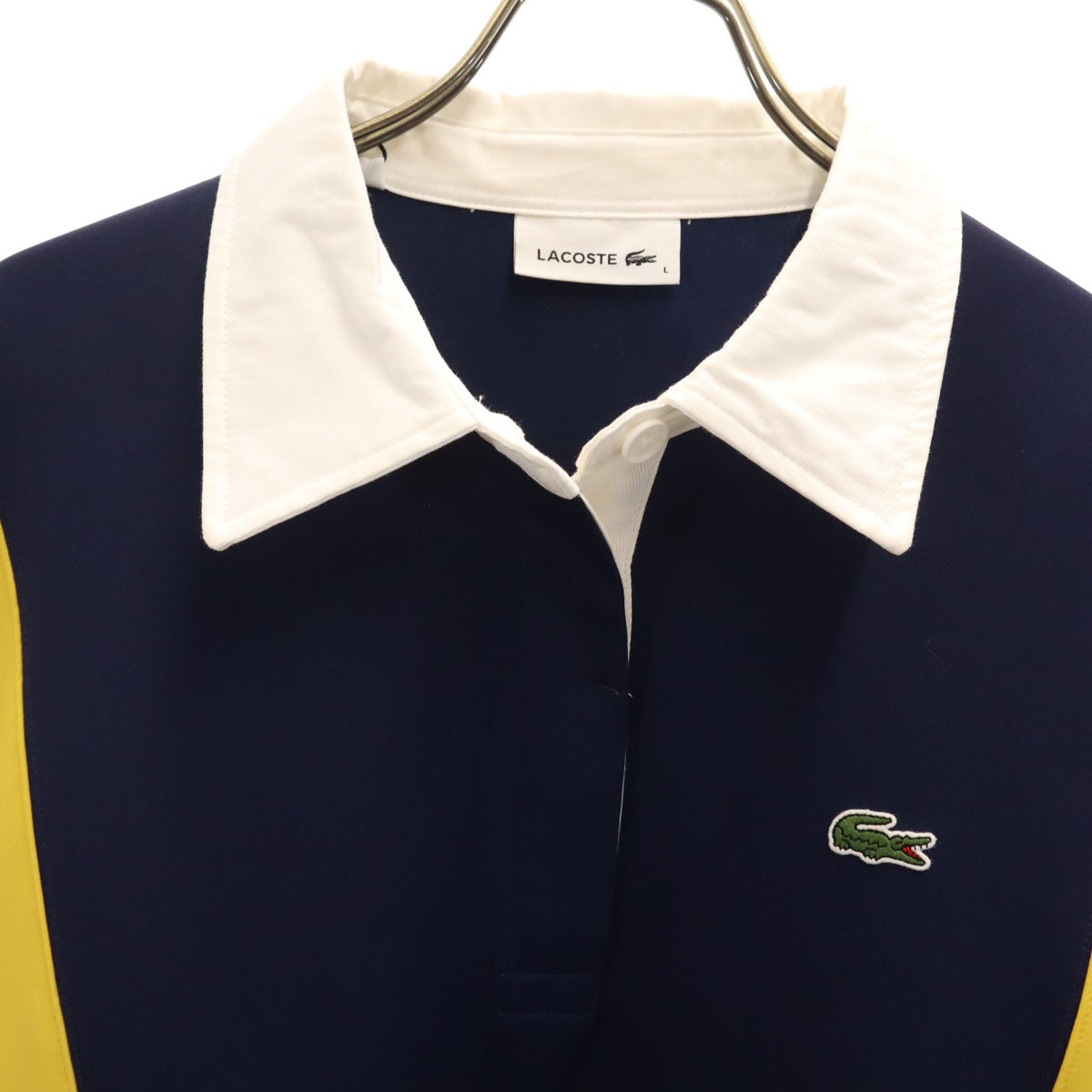未使用 LACOSTE ラコステ 長袖 ラガー シャツワンピース L ネイビー レディース