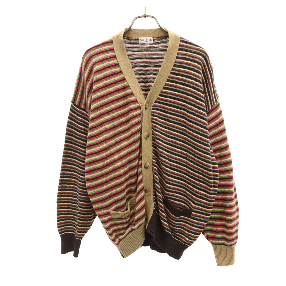 Paul Smith ポールスミス ボーダー柄 長袖 Vネック ニットカーディガン ブラウン メンズ