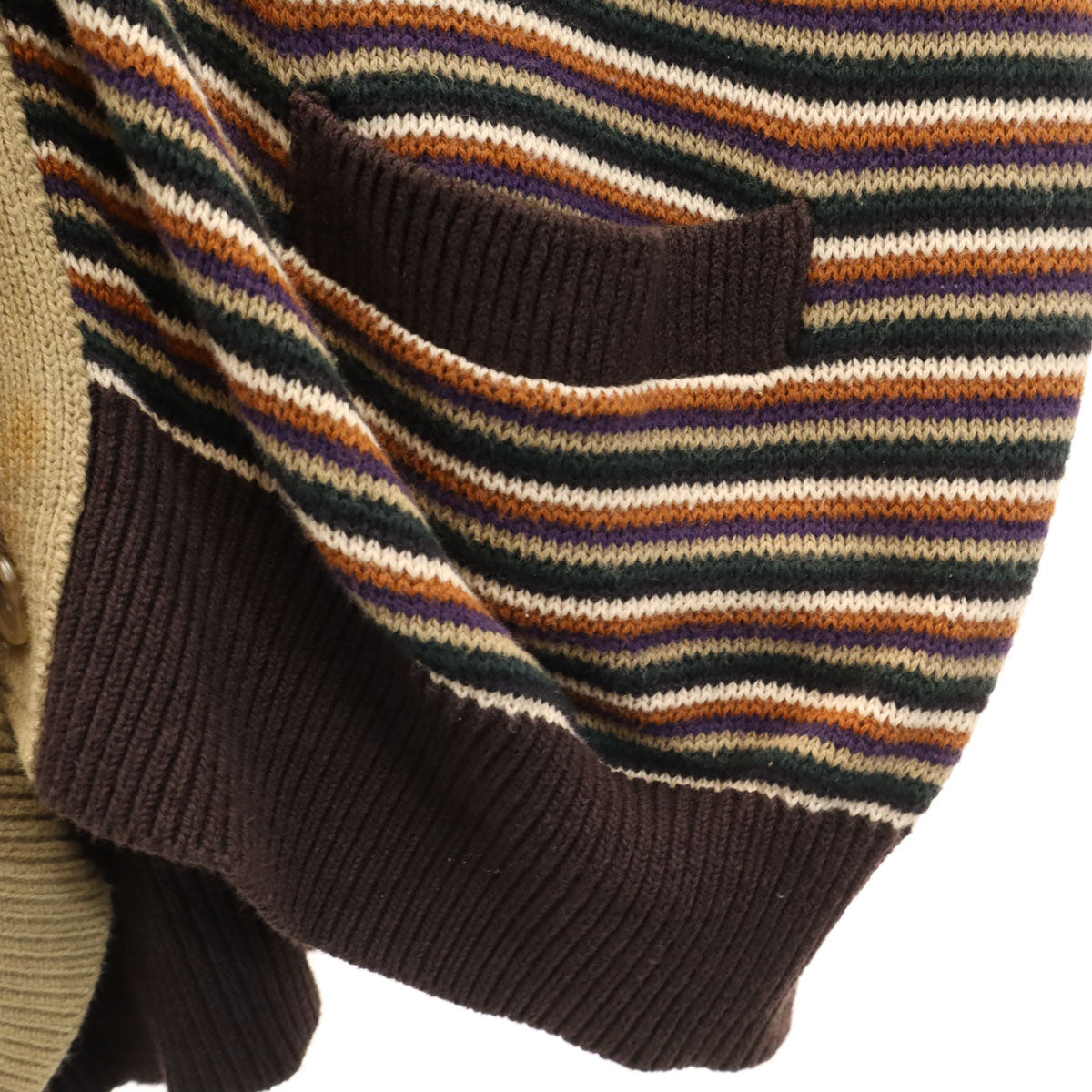 Paul Smith ポールスミス ボーダー柄 長袖 Vネック ニットカーディガン ブラウン メンズ