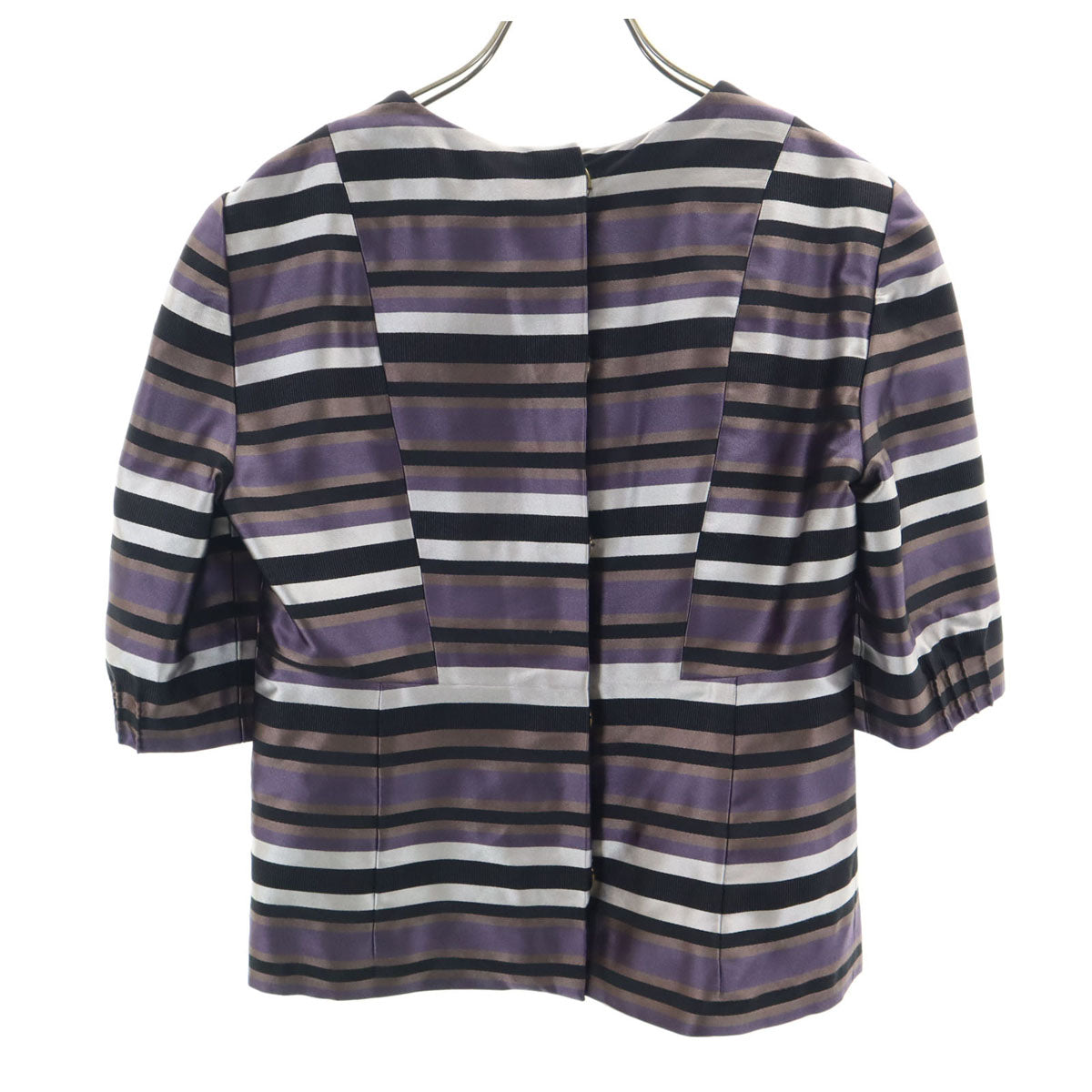 LOUIS VUITTON ルイヴィトン フランス製 シルクブレンド ボーダー柄 5分袖 ブラウス 38 パープル レディース